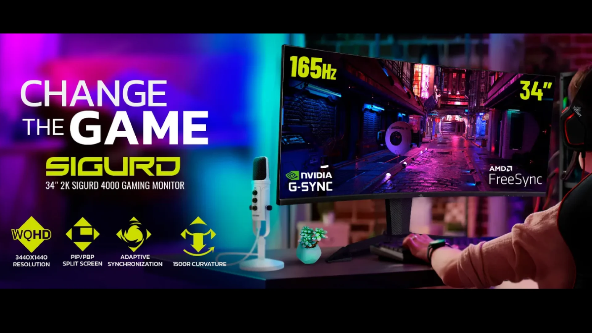 VA Panel with 165Hz refresh rate, HDR400, and adaptive-Sync technology fully compatible with AMD FreeSync and NVidia G-Sync